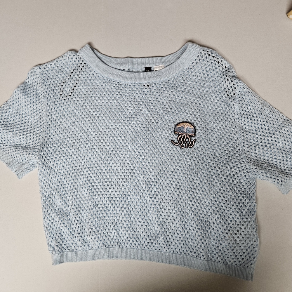 H&M Small Light Blue Mesh Knit Top‎ with Jellyfish Patch